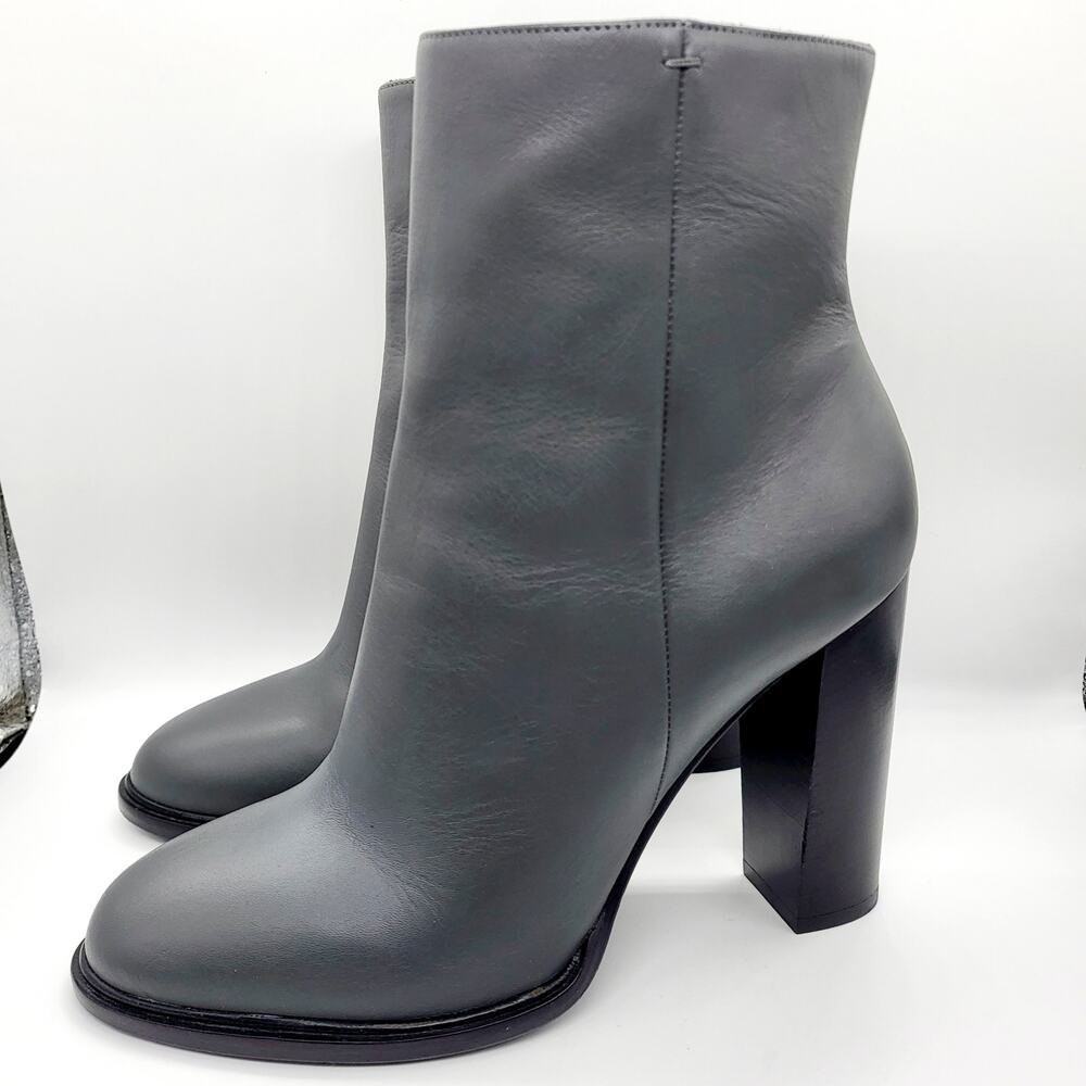 Vince Overton Graphite Gray Leather Block Heel Ankle Boots Women's Size 7 - Picture 2 of 13